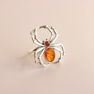 Baltic Amber Spider Ring in Sterling Silver